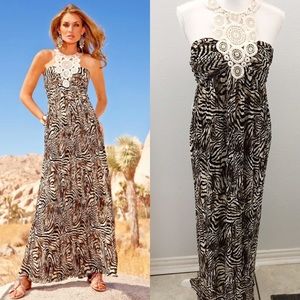 NWT MUSE zebra print crochet maxi halter dress 2